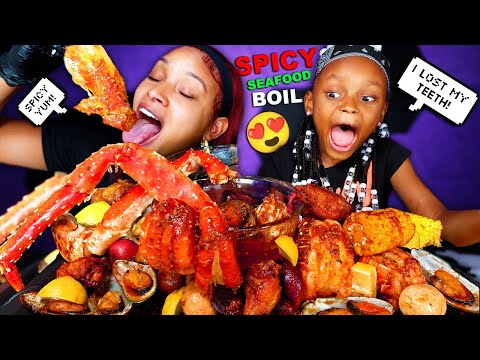 2X SPICY KING CRAB SEAFOOD BOIL MUKBANG WITH MY DAUGHTER LAYLA 먹방 | QUEEN BEAST