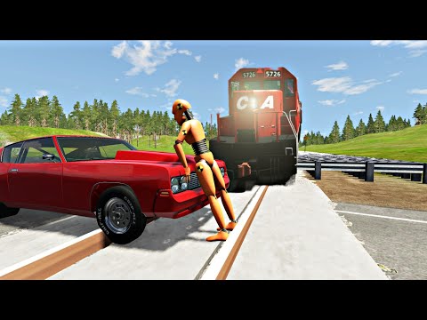 Trains VS 100 Numerous Guardrails - BeamNG