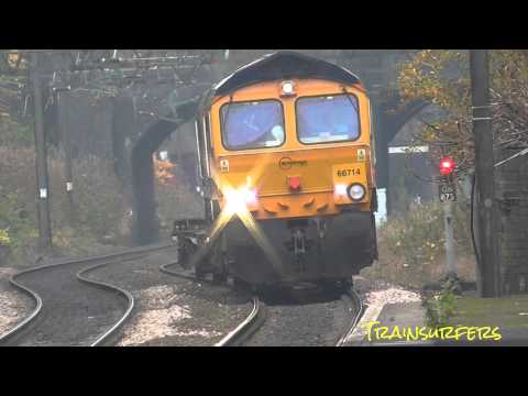 GBRf Class 66 No. 66714 on 4Z71 Trafford Park - Doncaster D.D @ Guide Bridge on 31.10.15 - HD