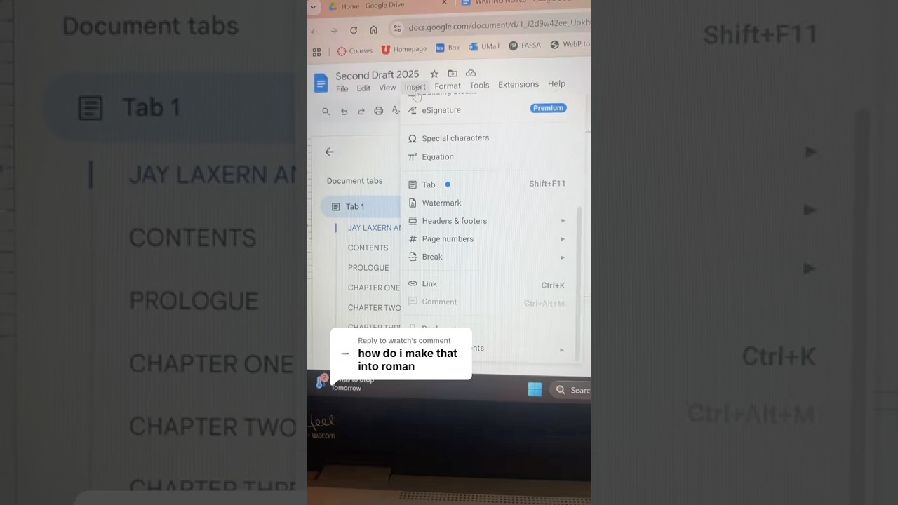How to add Roman numerals to pages 📚 #aspiringauthor #googledocs #bookformatting #writingtips