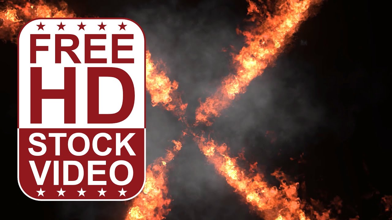 Free Stock Videos - fires forming X shape and spinning with fog on black background 3D animation
