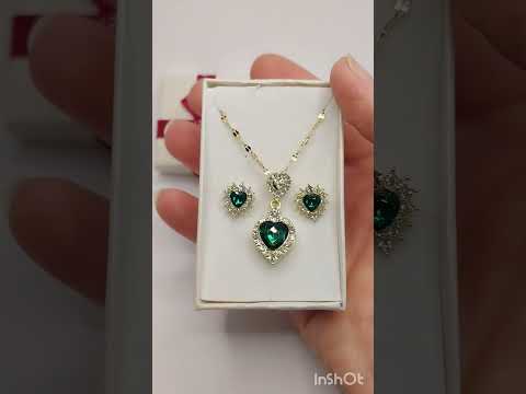 Подарок девушке набор "Изумрудное сердце в оправе под золото" серьги колье бижутерный сплав в коробочке - фото 3 - id-p2396392065