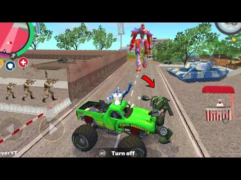Rope Hero Vice Town - (Green Monster Truck vs Green Police Robot Car) Left Up - Android Gameplay HD