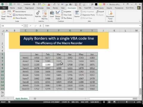 Excel 2013 Video 31 Apply Borders with a single VBA code line and the Efficiency of the Macro Record