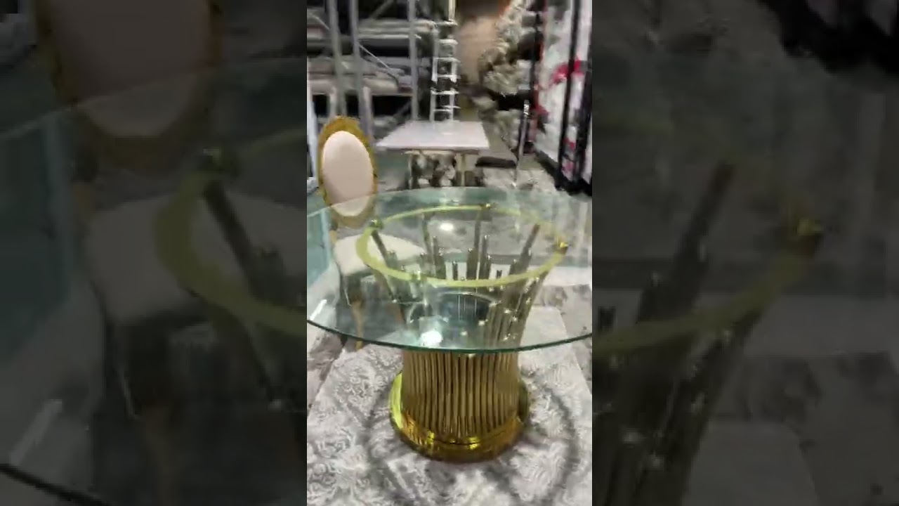 Golden stainless steel round dining table #wholesale #sale #toronto #brampton #mississauga #gta