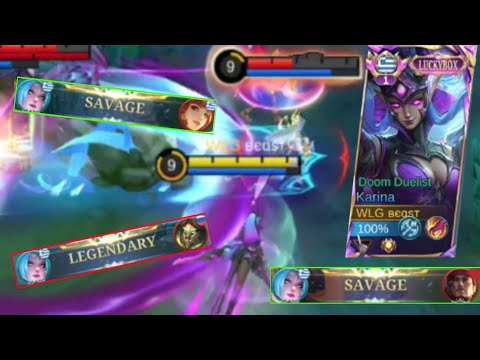 Karina mid lane INSANE damage 2×savage(2 gameplays)|mlbb