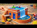 DIY Construction Science Project Mini Tractor Builds 2 Story Brick House With Waterfall Fish Tank