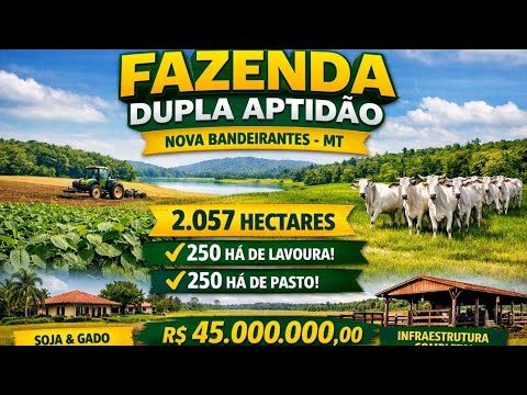 🌾 FAZENDA À VENDA EM MATO GROSSO (2.057 ha) - Dupla Aptidão com até 8 ANOS para Pagar!