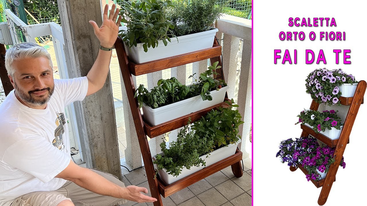 fioriera in legno fai da te - scaletta per orto e fiori