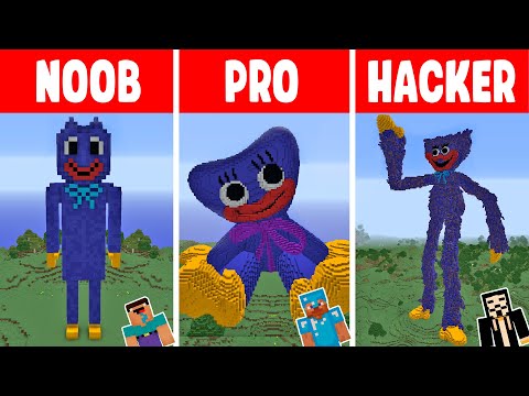 Minecraft HUGGY WUGGY POPPY PLAYTIME STATUE HOUSE BUILD CHALLENGE - NOOB vs PRO vs HACKER