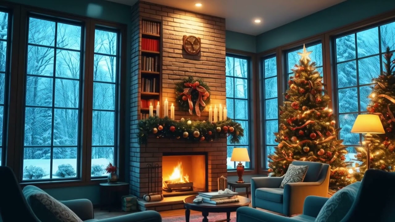 Cozy christmas ambience🎄Crackling fireplace & relaxing christmas music