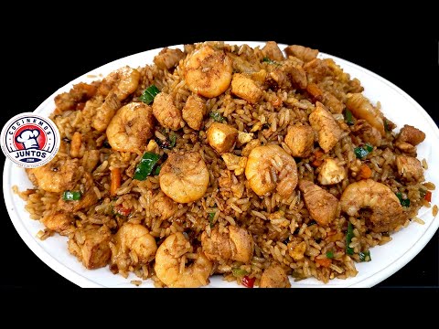 Como hacer arroz frito chino con pollo y camarones receta