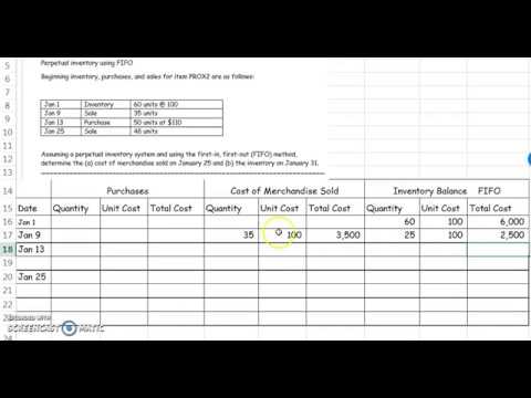 Part of a video titled FIFO inventory chart - YouTube
