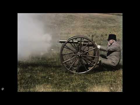 (1897) Sir Hiram Maxim  testing his invention, the machine gun.[4k, 60fps, colorized]