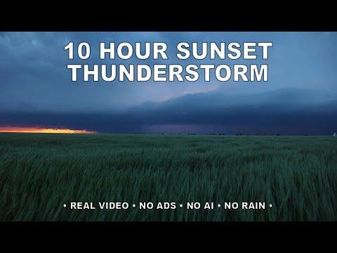 10 Hours of Uninterrupted Sunset Thunderstorm Over a Field 🌩️🌾 Wind & Distant Thunder for Relaxation