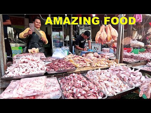 Cambodian Early Morning Market Food & Street Market food selling all kinds of food