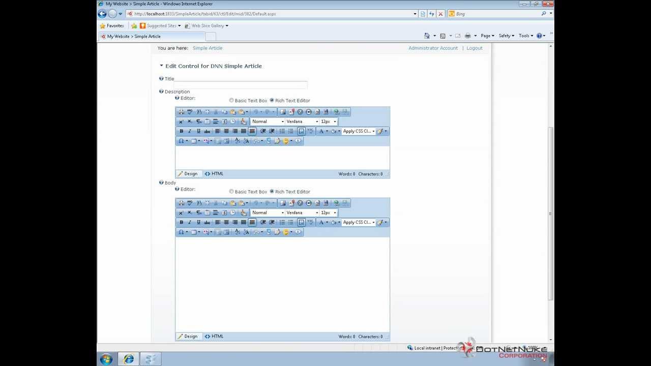 Configuring and using the DNNSimpleArticle Module