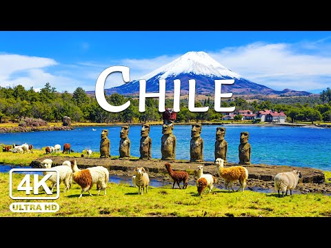 CHILE 4K VIDEO UHD - Stunning aerial view of majestic snow-capped mountains, great rivers