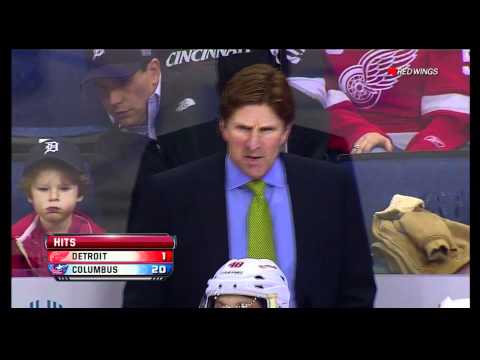 Mike Babcock has a good laugh at the official scoring staff at Nationwide Arena