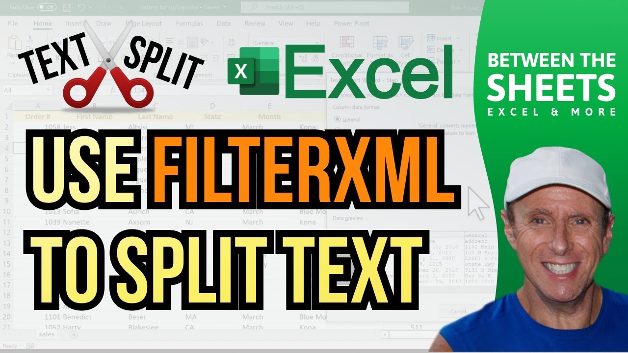 Split text in Excel using the FILTERXML function