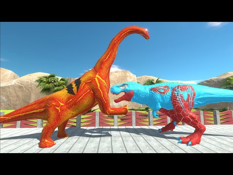 DEATH RUN - SHAZAM BRACHIOSAURUS vs SUPERSPIDERMAN T-REX Animal Revolt Battle Simulator