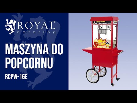 Video - Profesjonalna maszyna do popcornu z wózkiem - czerwona - 1500 W - 5 kg/h