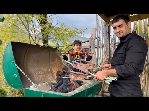 THE MOST DELICIOUS COW KEBAB BASDIRMA! OUTDOOR COOKING IN VILLAGE