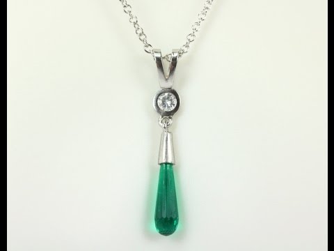 1.50tcw 18K Fine Emerald Briolette Pendant Emerald Briolette & Diamond Pendant
