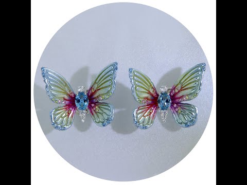 Cercei Argint 925 Rodiat Alb Aluminiu Cubic Zirconia Fluturi Degrade Bleu Vernil Roz