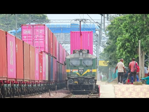 DOUBLE STACK CONTAINER TRAIN WITH HIGH RISE PANTOGRAPH || Indian Railways