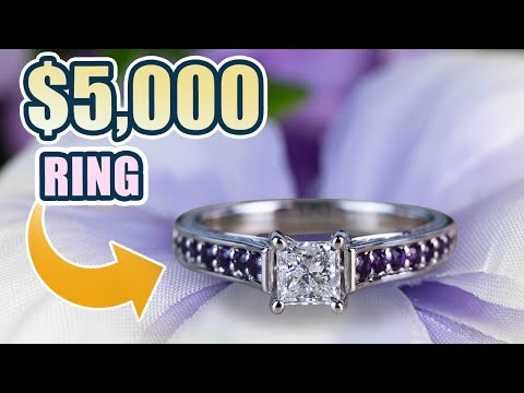 Vintage Princess Cut Diamond with Amethyst Side Stones