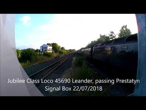 Jubilee Class loco 45690 Leander, passing Prestatyn signal box