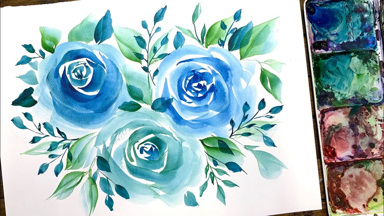 Watercolor Roses Bouquet! (Using only a dagger brush!) FULL LENGTH VIDEO GUIDE