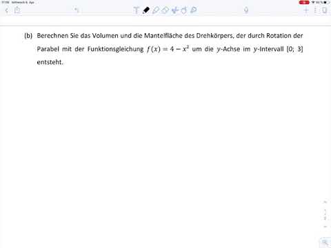 Übungsblatt5 Aufgabe b - Integration Rotationsvolumen und Mantelfläche
