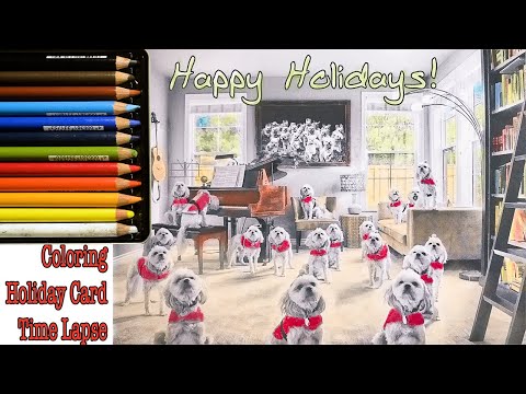 Wednesday Art Time Lapse #45: Hand Coloring with Pastels a Cute Dog Holiday Card
