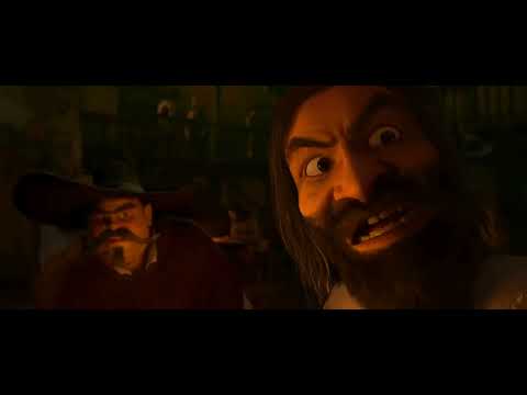 Puss in Boots 2011 official trailer frame with the swashbuckling cat posing at sunset