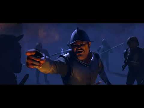 Trailer montage: Puss and Kitty circling each other in a flamenco-lit dance-fight