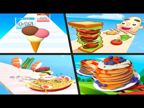 ICE CREAM RUSH vs SANDWICH RUNNER vs NOODLE RUN vs PANCAKE RUN - Satisfying Quadruple Gameplay