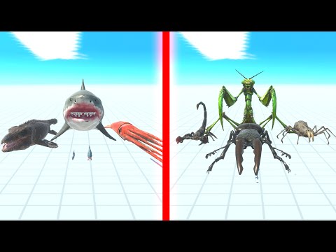 AQUATICS Team vs GIANT INVERTEBRATES Team - Animal Revolt Battle Simulator ARBS