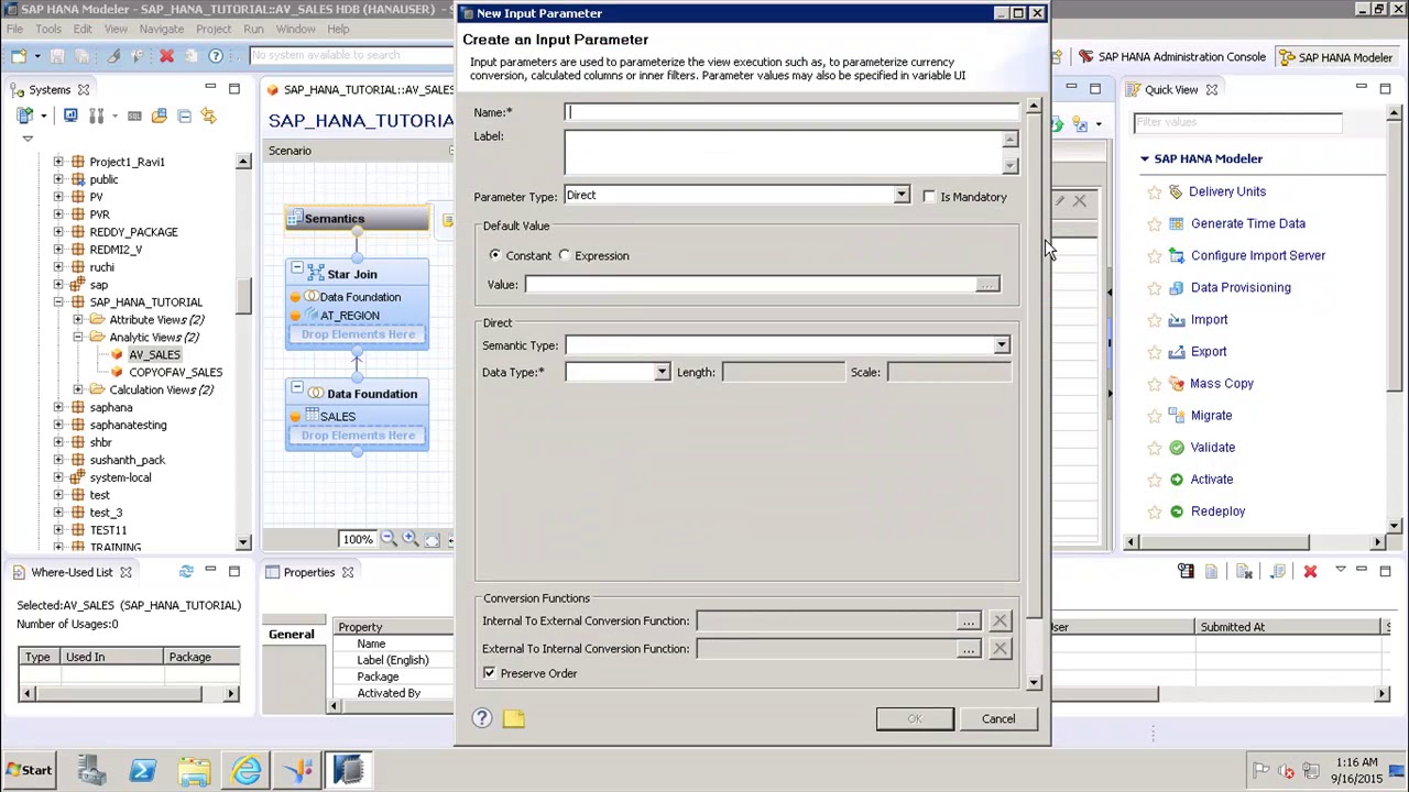 SAP HANA BI Development - Input Parameter