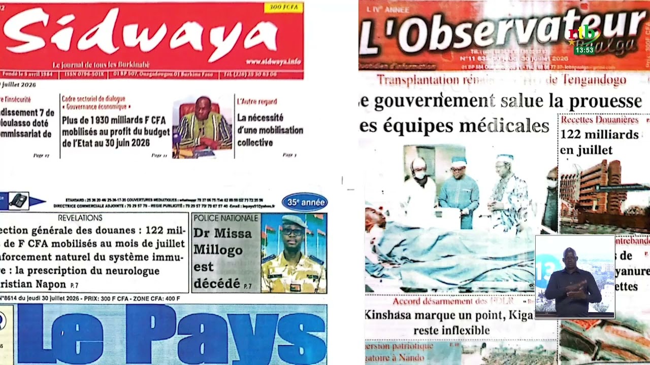 Revue de presse du 30 juillet 2026