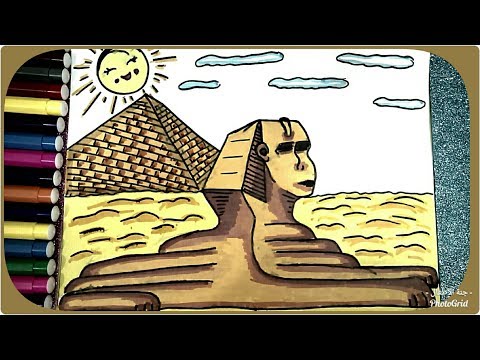 رسم أبو الهول والأهرامات للأطفال بأسهل طريقة خطوة...