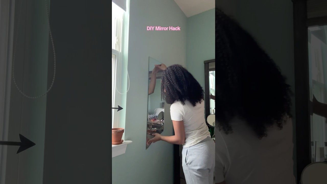 DIY mirror hack ✨ round 2 because I broke the first one 😭 #diyproject #mirrorhack”
