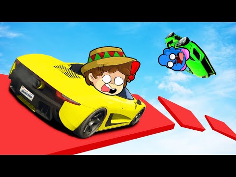 ¡IMPOSIBLE SOBREVIVIR a la MEGA RAMPA en GTA 5! 😂💥 CAIDA de 1000 METROS en CARRERA de GTA V 🚒