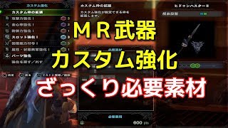 【MHW:IB】ざっくりMR武器カスタム強化(LV1)の必要素材一覧(コメ欄にて補足あり)【モンスターハンター/モンハンアイスボーン】