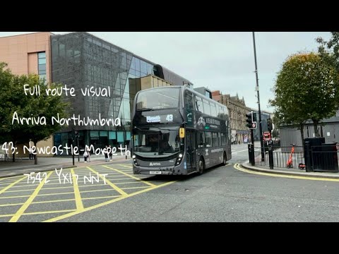 Full route visual Arriva Northumbria 43 Newcastle to Morpeth