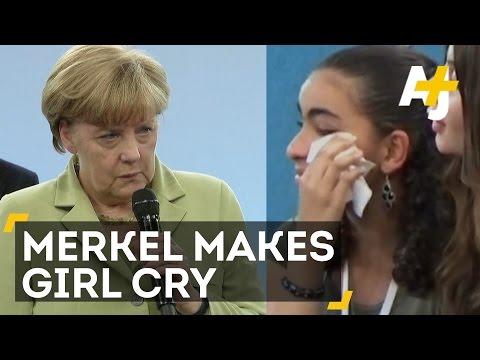 German Chancellor Angela Merkel Makes Refugee Girl Cry