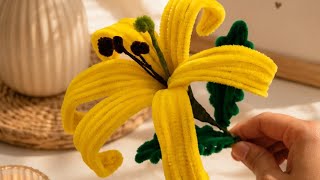 DIY Yellow Lily Flower Craft 🌼 Easy Pipe Cleaner Flower Making Tutorial | Handmade Decor Ideas