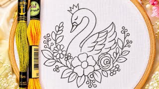 SIMPLE AND BEAUTIFUL FLORAL GOOSE HAND EMBROIDERY DESIGN FOR BEGINNERS 