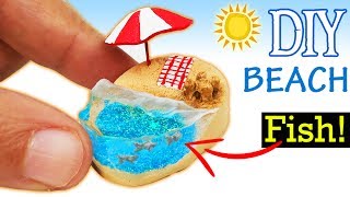 HOW TO MAKE MINIATURE BEACH SUMMER diy craft polymer clay epoxy resin tutorial sandcastle